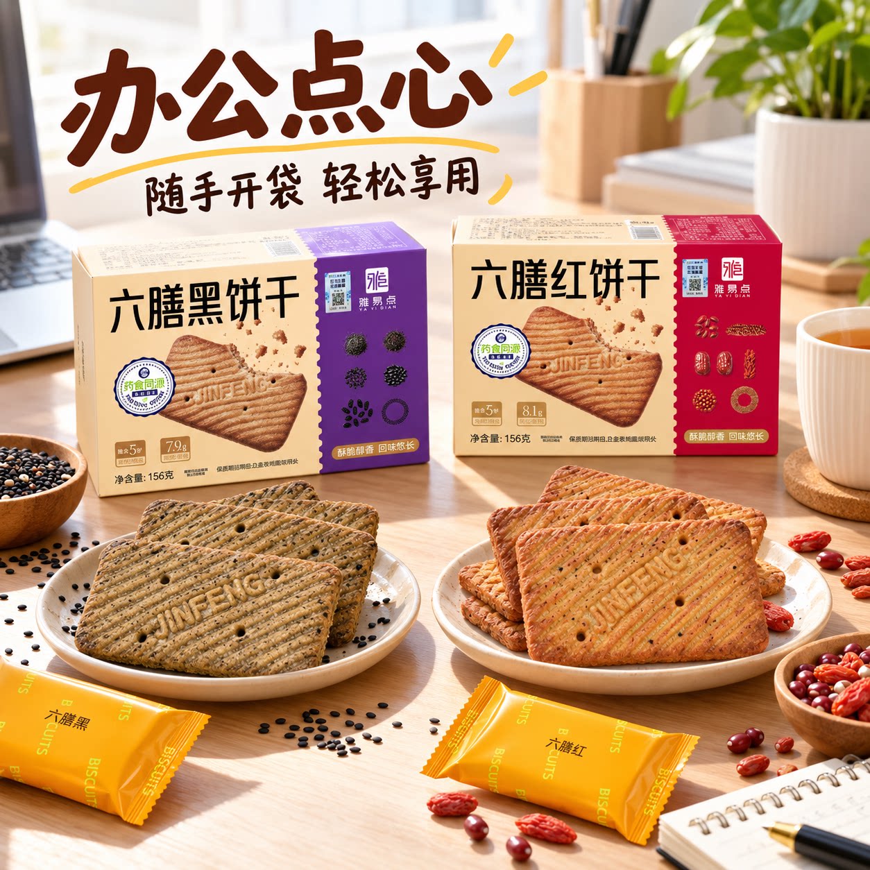 药食同源六膳红饼干独立小包装早餐代餐办公室下午茶点心零食饼干