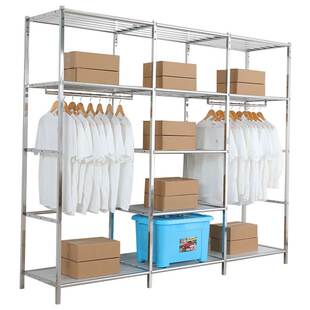 304不锈钢衣柜卧室家用大衣橱环保无甲醛加粗框架金属衣帽间定制