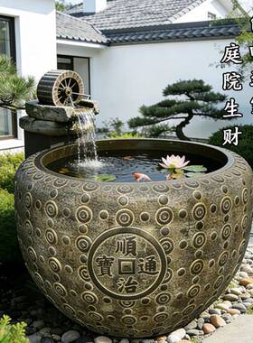 石雕鱼缸庭院户外大缸花岗岩聚宝盆天然青石荷花缸石水缸门海石缸