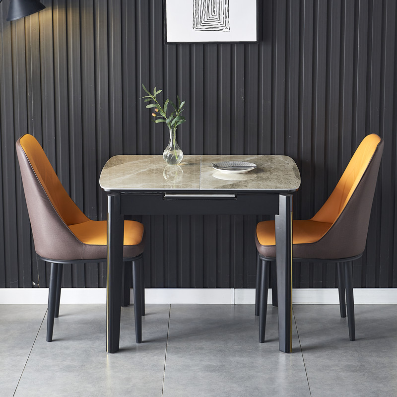 岩板餐桌椅组合现代简约轻奢折叠伸缩实木饭桌带电磁炉家用小户型