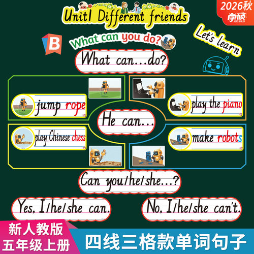 新人教五年级英语四线三格单词卡
