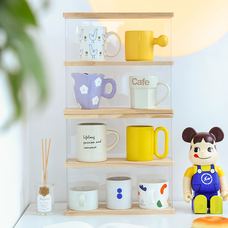 防尘水杯架马克杯玻璃茶杯置物架桌面放杯子神器亚克力木质收纳柜