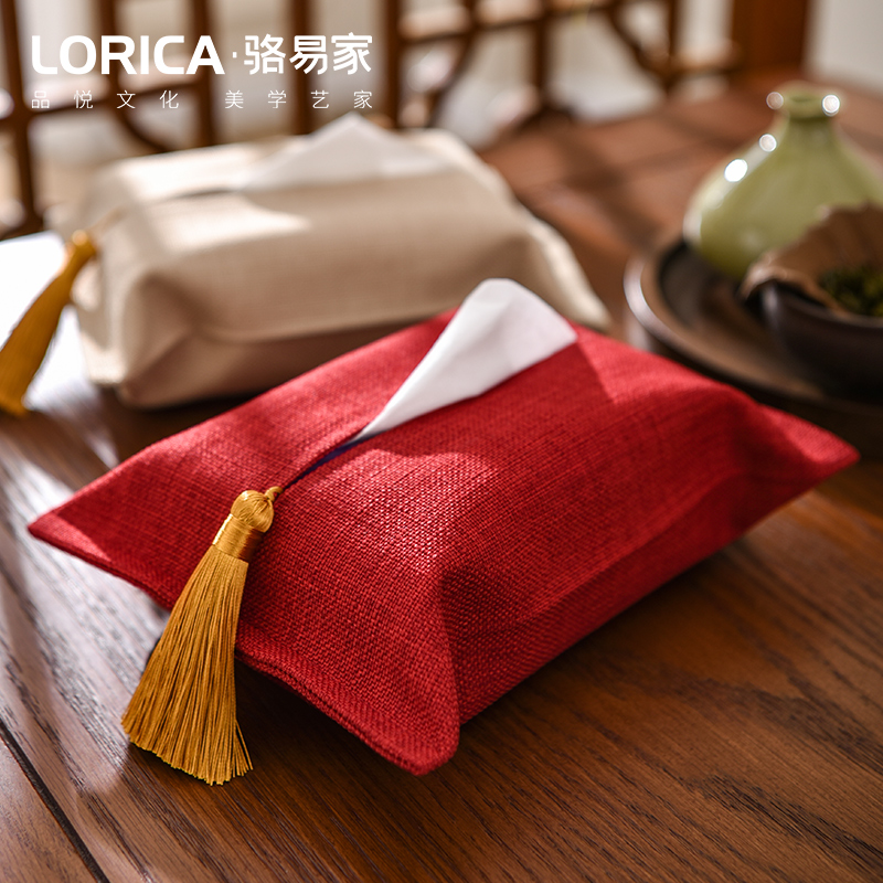 骆易家红色布艺纸巾盒抽纸盒新中式车载纸巾套桌面收纳抽纸袋定制