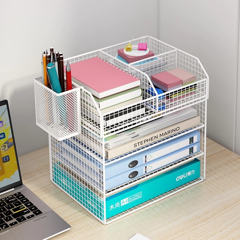 桌面多层大容量书架文件夹办公桌置物架文件收纳盒文件框办公用品