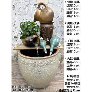 正品落地养特大兽环缸古法号鱼水景观古典陶流瓷无孔水培荷花睡莲