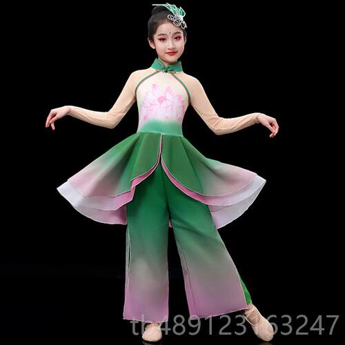 正品舞六儿童古套典演出服飘逸伞舞荷花扇子舞装女童秧歌一服舞蹈