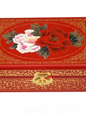 正品古双层纯手工珠宝漆器首饰盒子复木质带锁结实木简收纳约婚盒