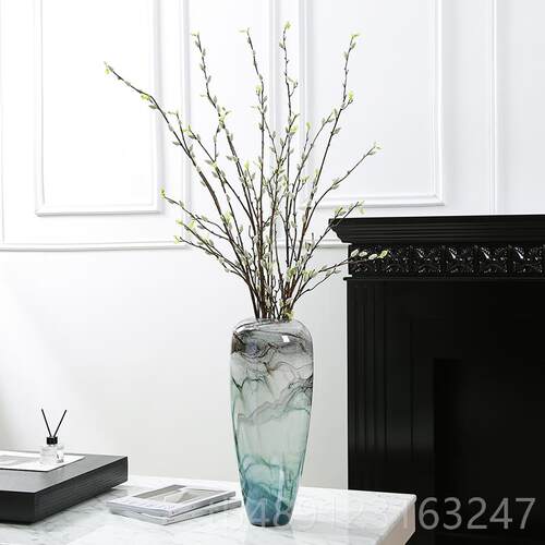 正品艺术水墨画艺术玻璃瓶摆件现玄代关餐桌装花客厅花器孔雀饰羽
