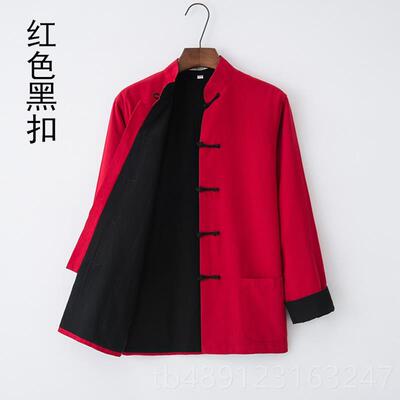 正品纯棉男唐装中士长袖外套中式服装春秋老粗布汉服男士长衫居服