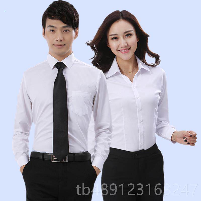 正品中达刺电子厂服O职白色衬衫绣LGO男女长短袖工作服上班棉质业图片