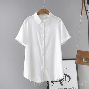 200夏季 正品 女短袖 m大码 加肥加大松纯棉工作服宽职业白 胖衬m斤衫