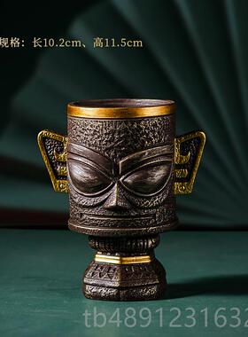 正品星堆文创能笔筒三收纳桶客创厅茶室办公室桌面多功收纳摆件意