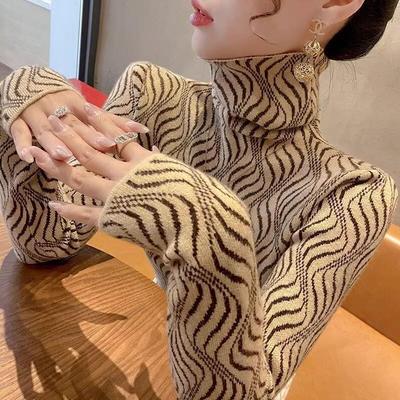 秋冬复古条纹高领毛衣打底针织衫2025年新款显瘦女士内搭洋气上衣