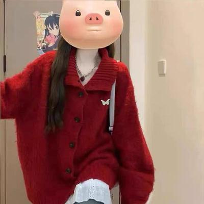 早秋慵懒风灰色翻领针织开衫外套2025秋冬新款高级感加厚上衣女装