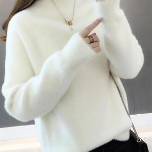 毛衣女秋冬装2025新款仿水貂绒宽松外穿半高领长袖加厚打底衫