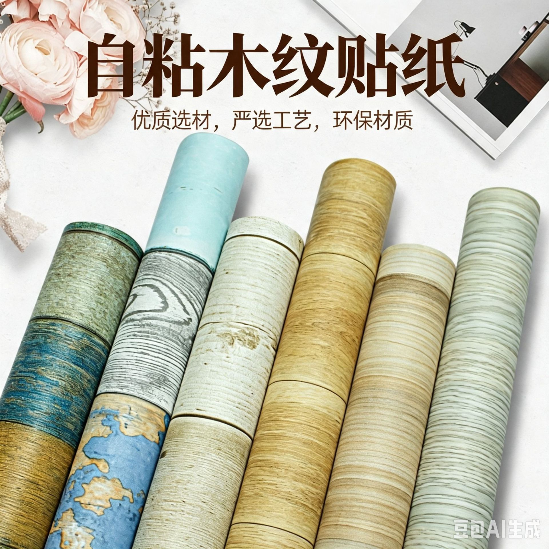 3米外贸复古木板木纹墙贴纸自粘防水潮桌贴衣柜柜子家具翻新壁纸