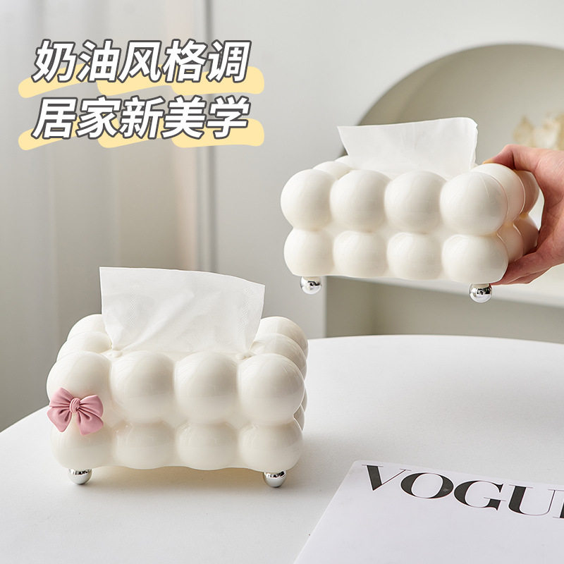 奶油风棉花糖纸巾盒设计师法式轻奢大尺寸客厅餐桌大气抽纸盒包邮