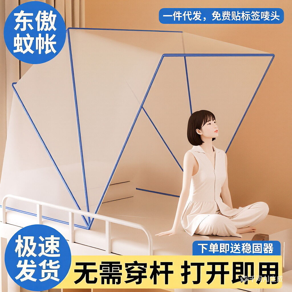 可折叠蚊帐便携学生宿舍上铺用2026年新款网红简易加密家用免安装