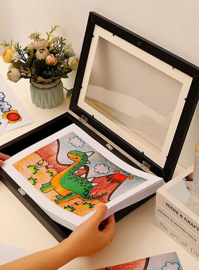 跨境亚马逊翻盖A4A3儿童艺术木制框架相框装饰相框Kids Art Frame