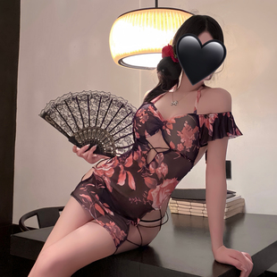 女qqny大码 约会睡衣纯欲套装 女款 性感绑带旗袍睡裙诱惑包臀裙新款