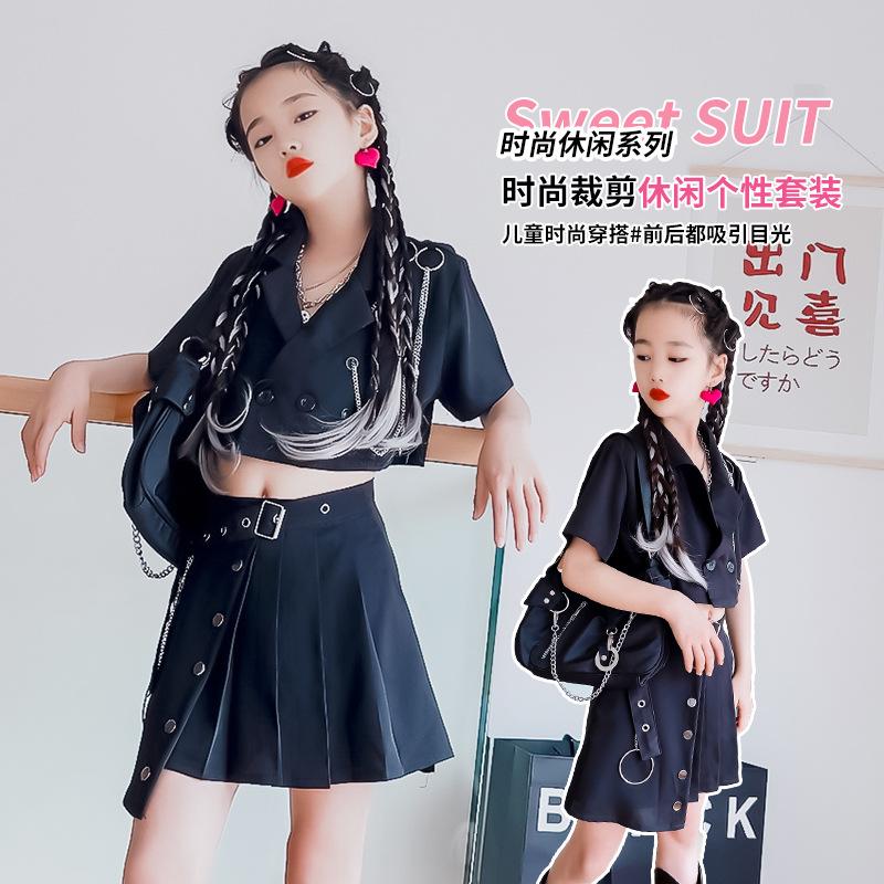 女童JK西服裙套装2025夏季新款中大童小西装高腰不规则百褶裙爵士