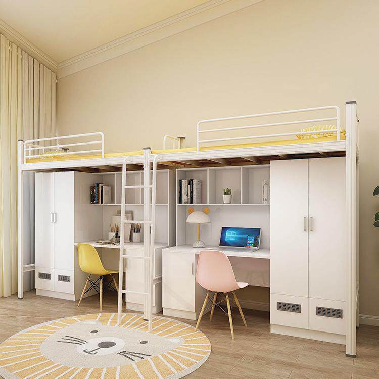 学生公寓床上床下桌铁艺衣柜书桌一体员工宿舍成人上床下柜组合床