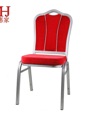 25方管红色绒布酒店铝餐椅香槟银烤漆红色布料六小背板宴会椅