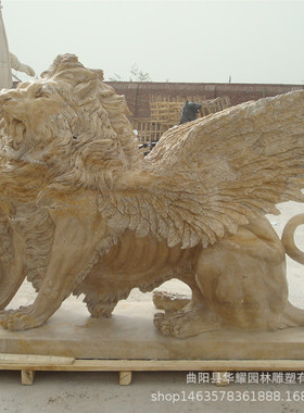 石雕汉白玉飞狮带翅膀大理石动物雕塑花岗岩飞狮青石神兽装饰摆件