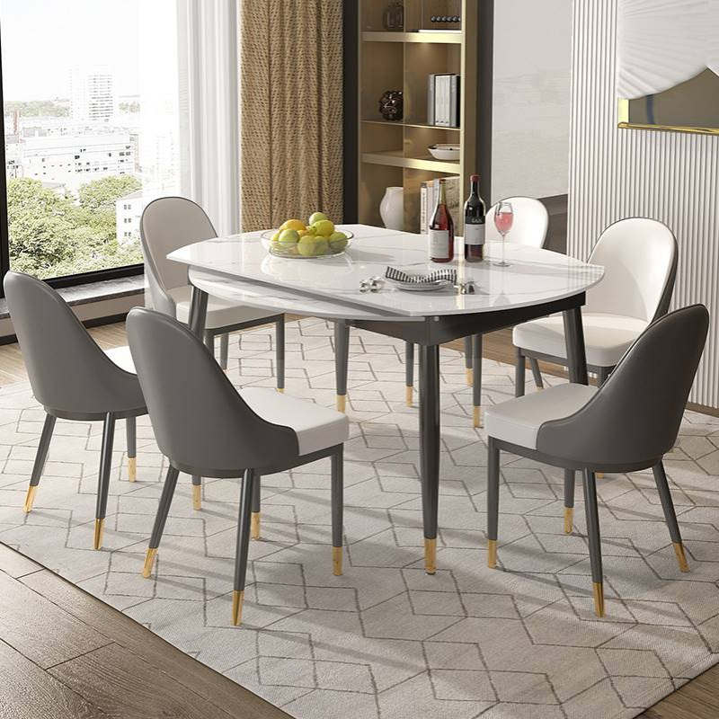 岩板餐桌小户型家用客厅饭桌轻奢现代简约伸缩折叠圆形餐桌椅组合
