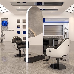 新款 美发店网红镜台发廊专用理发店双面单面落地剪发烫染镜子带灯