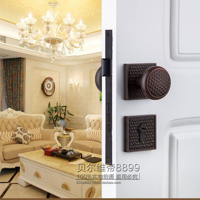 房门锁黑色分体锁贝尔维帝卧室房间木门执手锁球形锁静音门把手