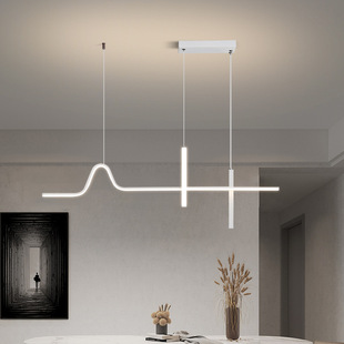 餐厅灯2021年新款 现代简约led北欧极简线条吧台餐桌长条餐厅吊灯