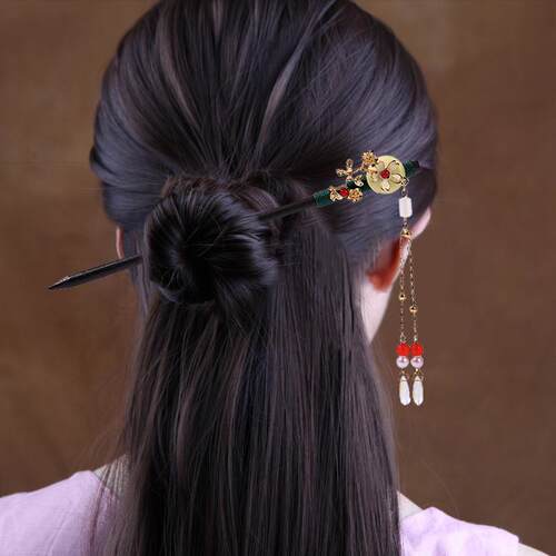 古风木簪流苏步摇发簪子女仿黑檀木头饰盘发汉服配饰古装挽发发钗