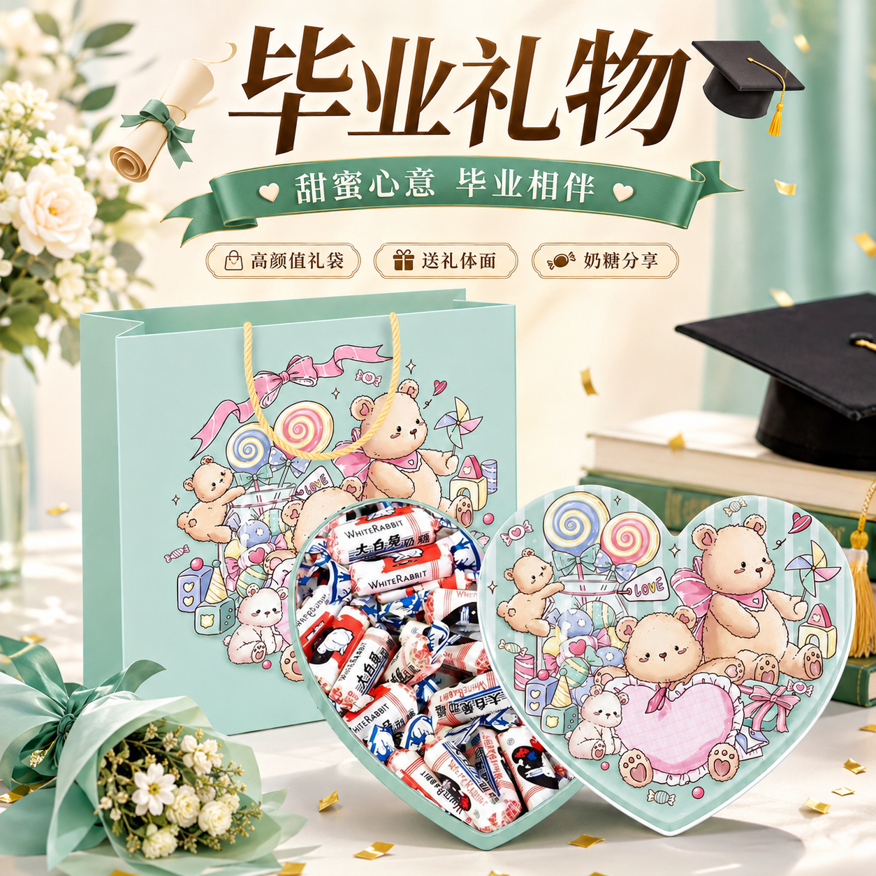 【毕业礼盒】大白兔奶糖零食送学生幼儿园礼物上海全班老师批发