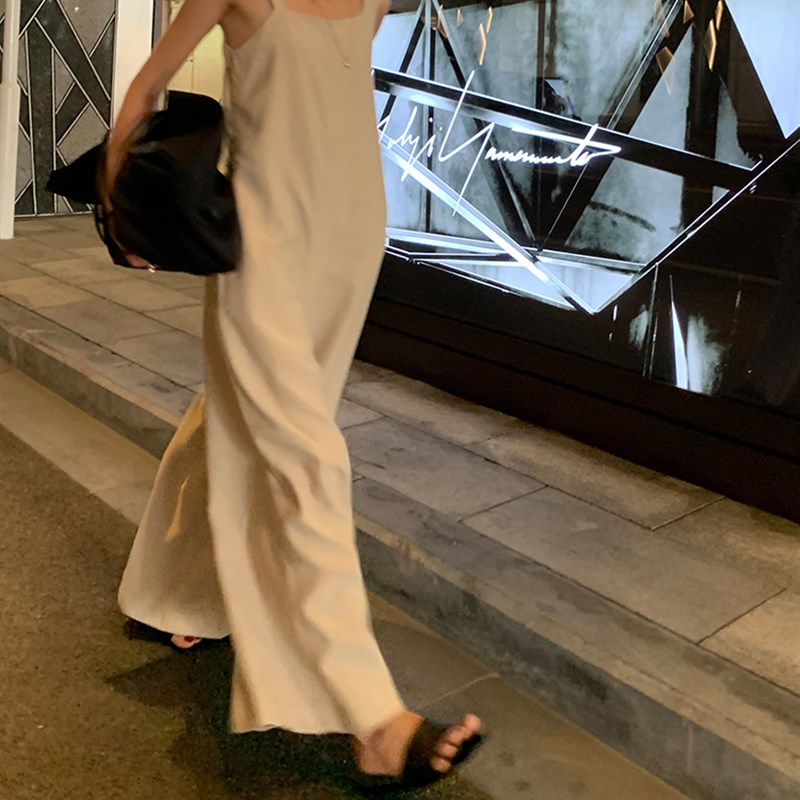 吊带连体裤女夏季2023新款x气质宽松显瘦拖地长裤阔腿背带连热卖