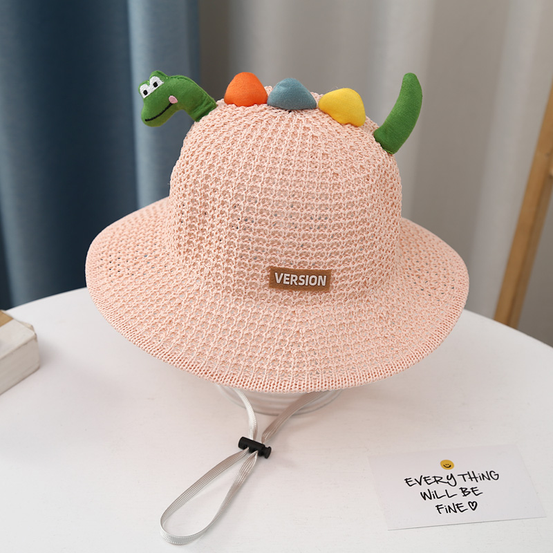 儿童遮阳帽大帽檐夏天男宝宝防晒帽子女童渔夫帽S婴儿草帽恐龙热