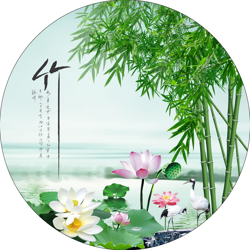 圆形装饰a画自粘国风竹子画客厅挂画竹报平安墙贴壁画房间贴热卖图片