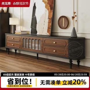 高级感落地储物小户型茶几组合 中古风电视柜实木客厅家用2025新款