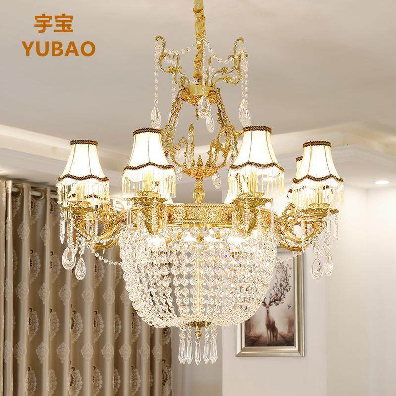 欧式全铜水晶吊灯家装复式别墅客厅餐厅创意个性法式大气售楼部灯,家装灯饰光源,智能吊灯,淘宝优惠券,粉丝福利购,淘宝优惠卷