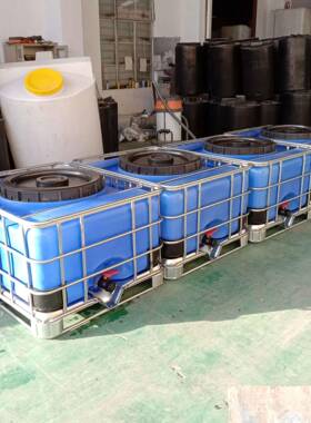浙江大口径吨桶500L加厚pe塑料方桶带框架液体运输桶包装桶带盖