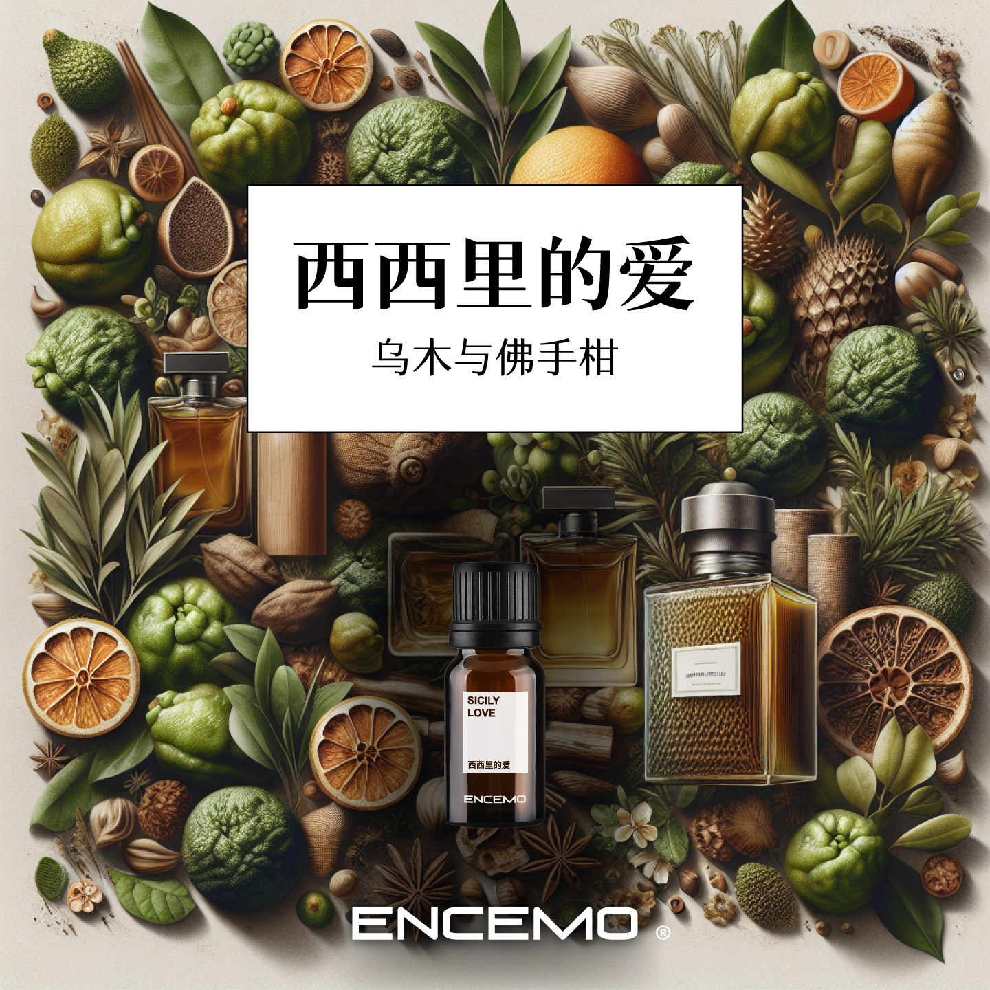 ENCEMO西西里的爱乌木与佛手柑香氛香薰精油木质香调香水扩香机用
