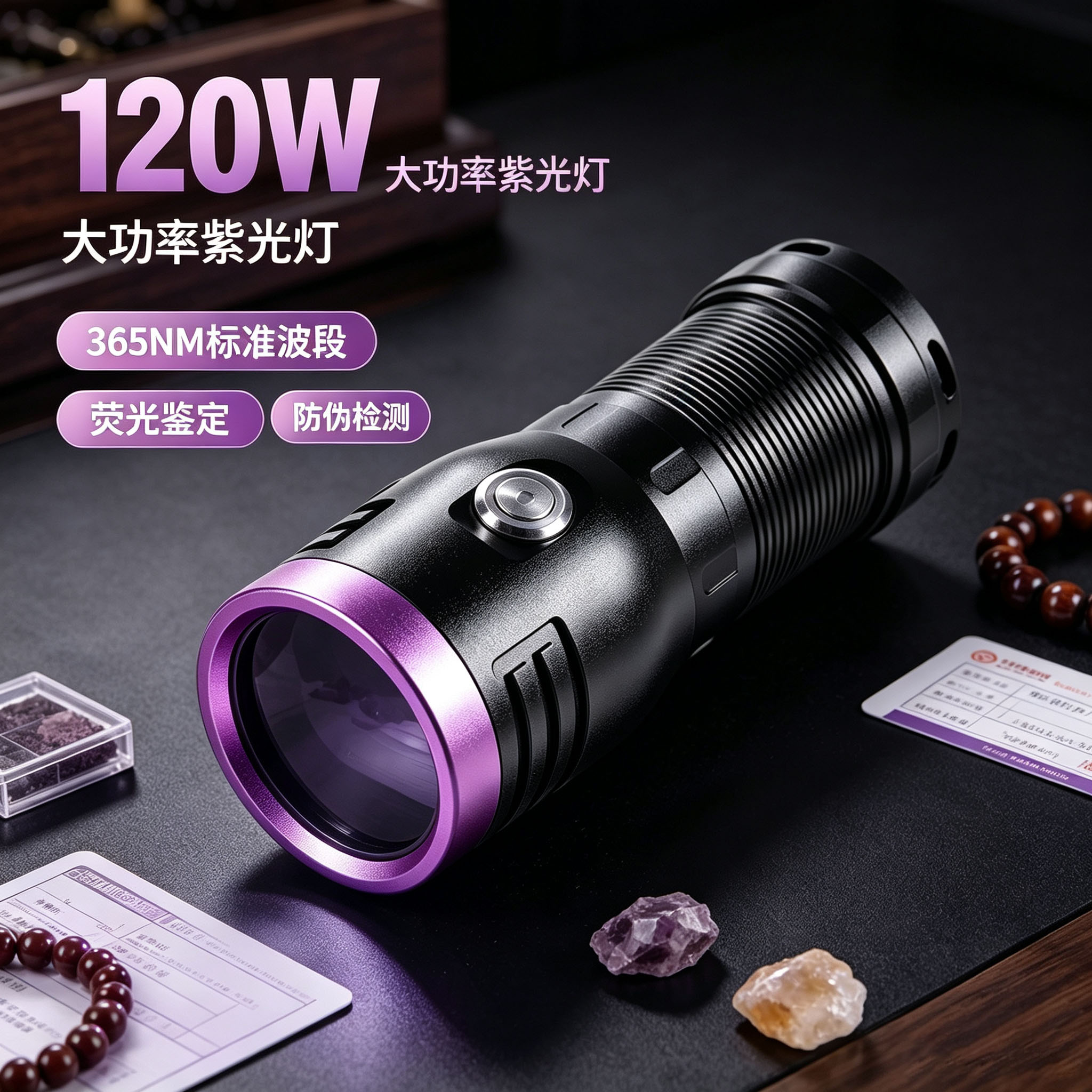 629品牌120W大功率UV紫外线手电365nm紫光灯探伤油污荧光剂检测黑