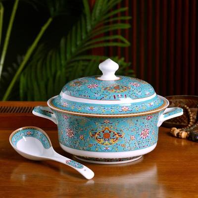 景德镇陶瓷创意中式宫廷珐琅彩汤煲家用陶瓷单个大号带盖汤碗面碗