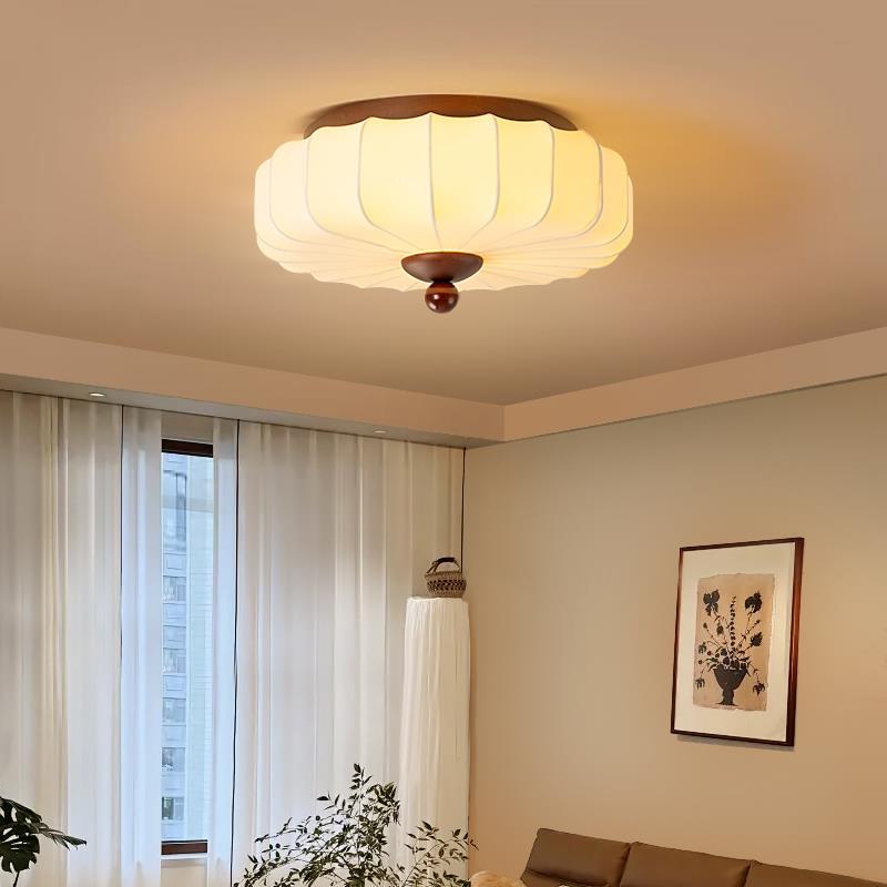 新款中古风宋代美学卧室小客厅书房吸顶灯桃木圆形高级感大吸顶灯