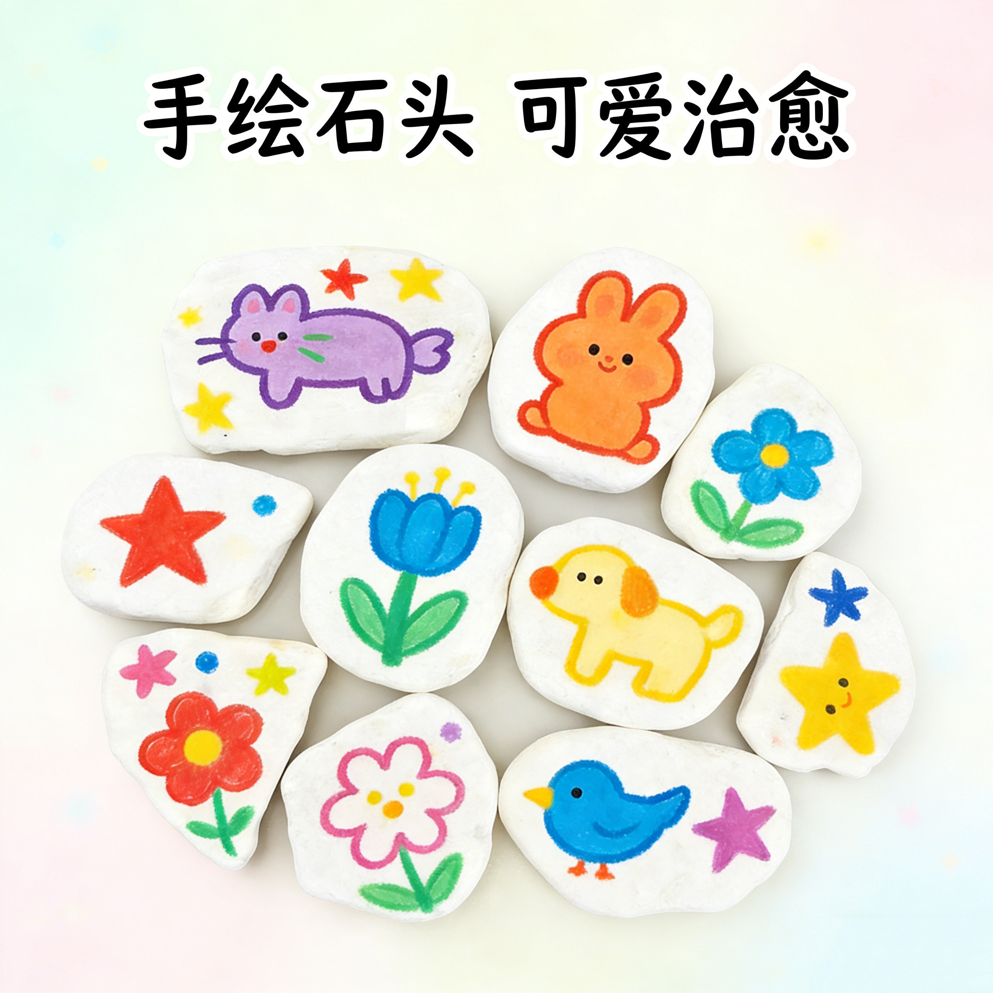 白色绘画石切片鹅卵石天然材料