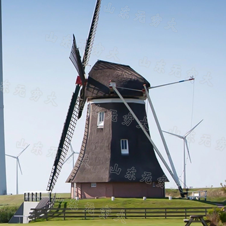 户外荷兰大风车制作 电动旋转景观 景区农庄网红打卡引流落地摆件