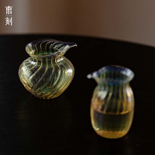 束刻耐热加厚公杯珊瑚黄高硼硅玻璃公道杯茶具配件透明茶海分茶器