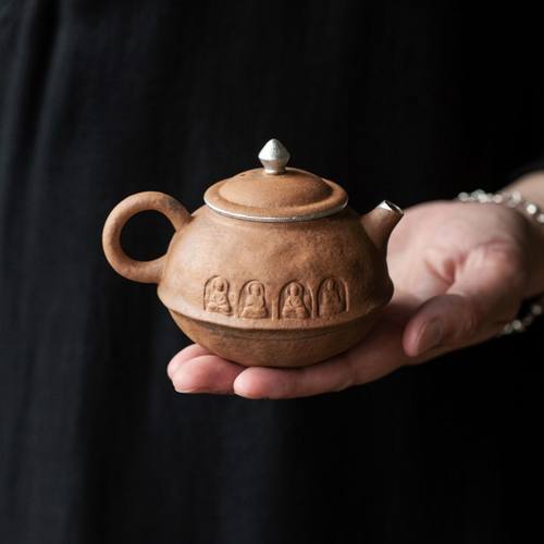 描银泡茶壶老岩泥单壶复古茶水分离手抓壶家用创意小号冲茶器