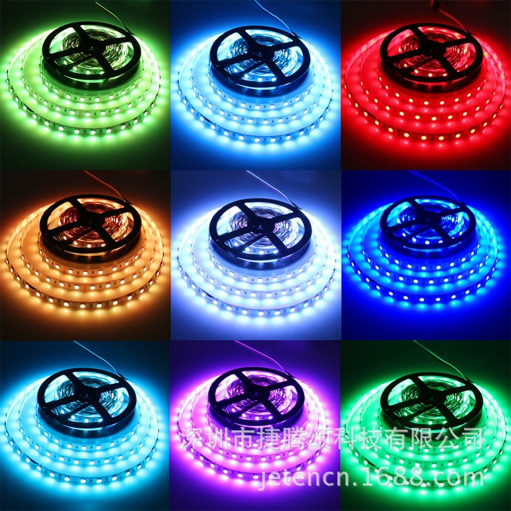 新款LED灯带10米5050 RGB 60灯/米超高亮低压24V灯带现货