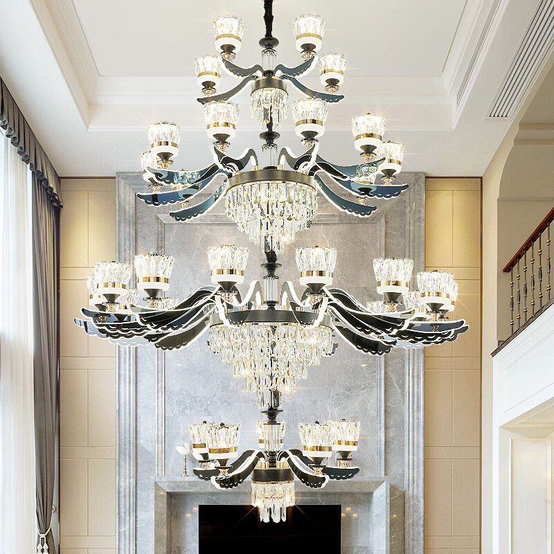 复式楼大吊灯欧式别墅大厅灯楼中楼中空客厅跃层楼梯旋转家用吊灯